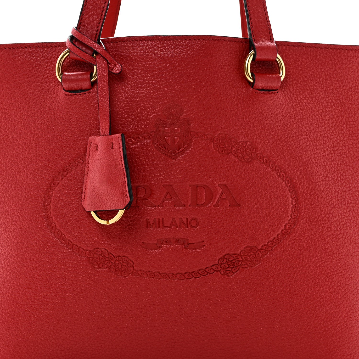Prada Vitello Phenix Embossed Logo Tote Rosso 8 of 10