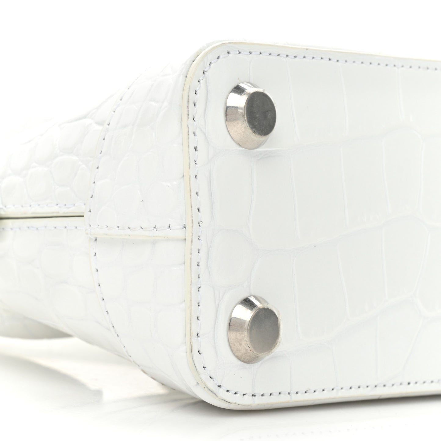 Calfskin Crocodile Embossed XXS Ville Top Handle Bag White Black
