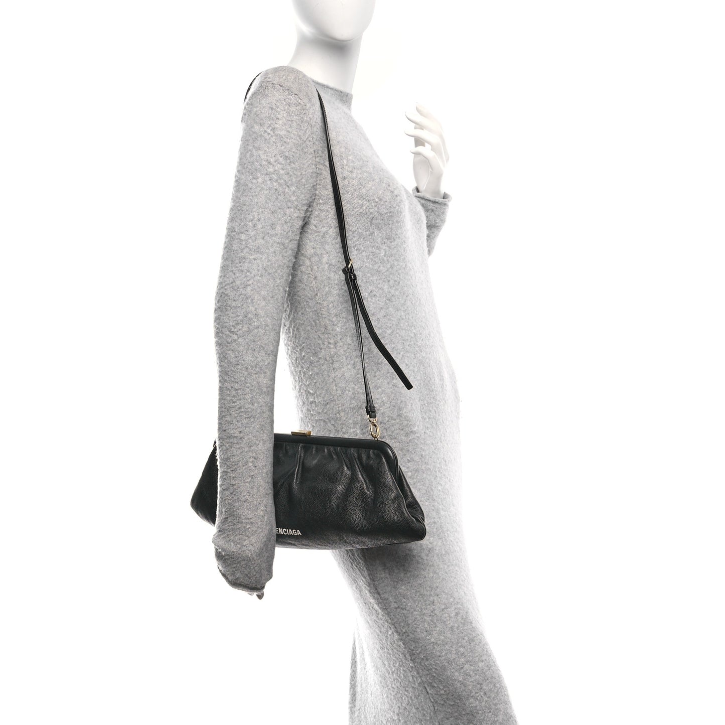 Grained Calfskin Logo XL Cloud Clutch Black