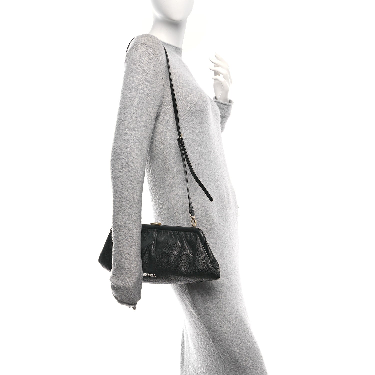 Balenciaga Grained Calfskin Logo XL Cloud Clutch Black 2 of 10