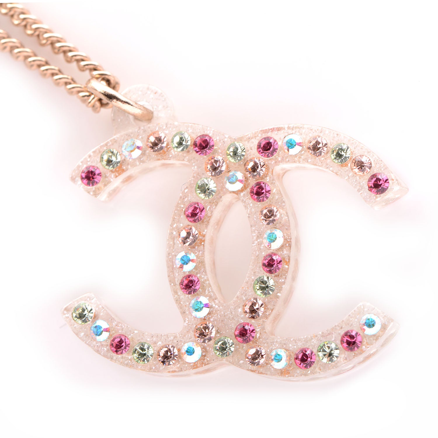 Chanel Translucent Resin Crystal CC Necklace Multicolor 4 of 5
