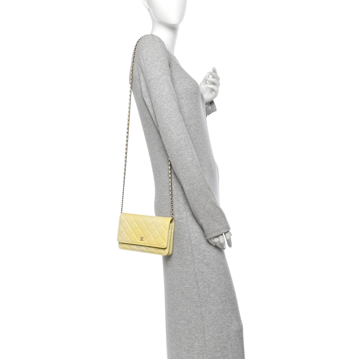 Iridescent Goatskin Quilted Wallet on Chain WOC Light Yellow