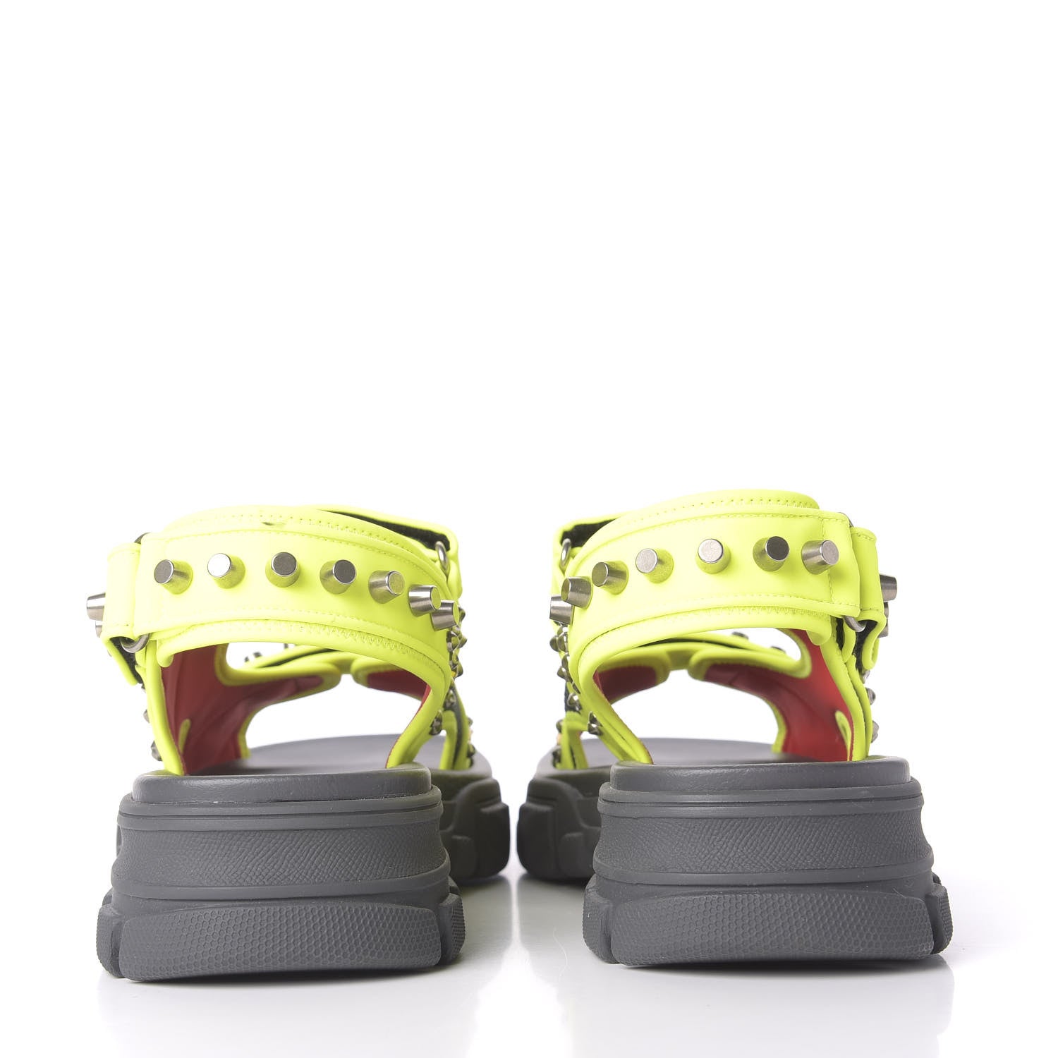 Gucci Technical Canvas Calfskin Studded Mens Aguru Sandals 10 Neon Yellow 5 of 9
