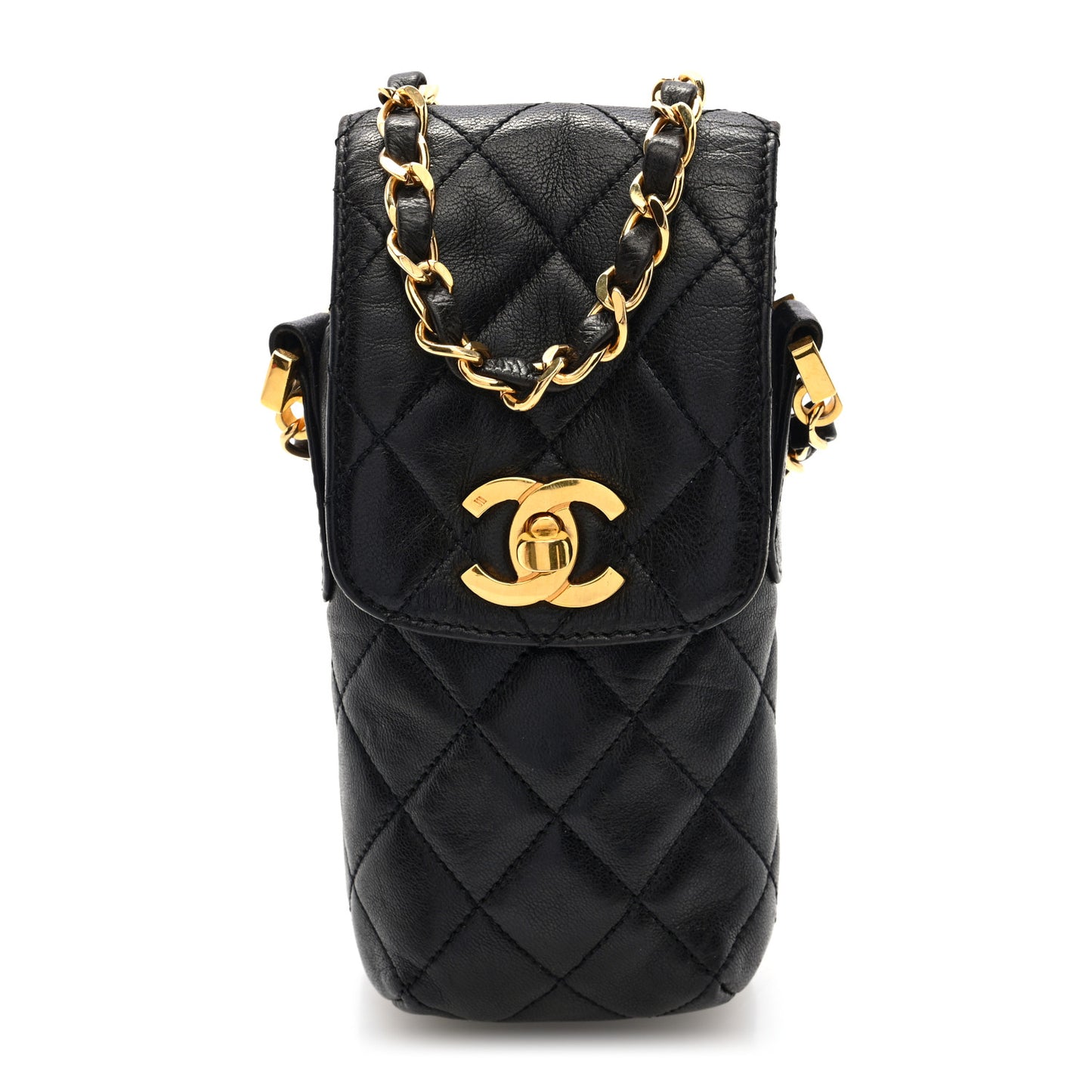 Lambskin Quilted Phone Holder Black