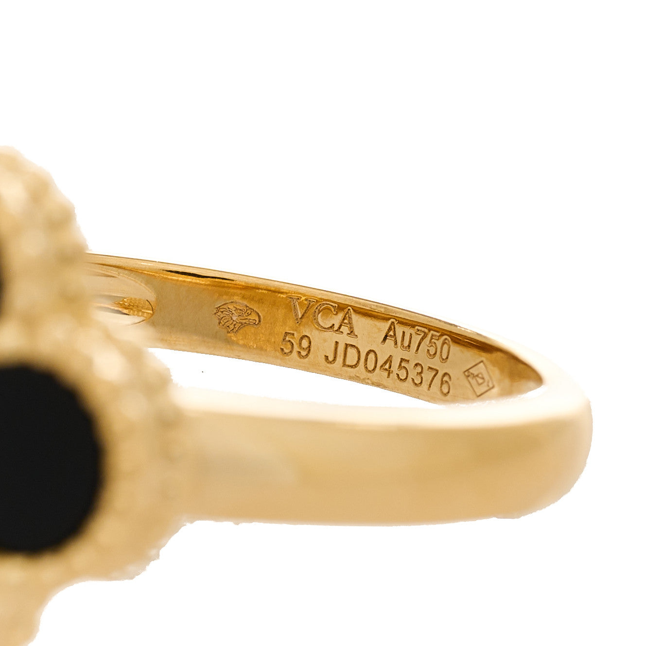 18K Yellow Gold Black Onyx Diamond Vintage Alhambra Ring 59 8.75