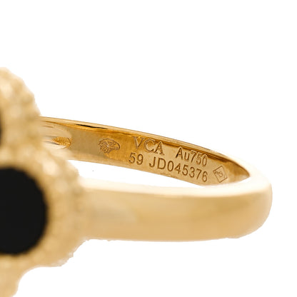 Van Cleef & Arpels 18K Yellow Gold Black Onyx Diamond Vintage Alhambra Ring 59 8.75 4 of 4