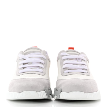 Hermes Technical Canvas Suede Goatskin Bouncing Sneakers 37 White Multicolor 2 of 10