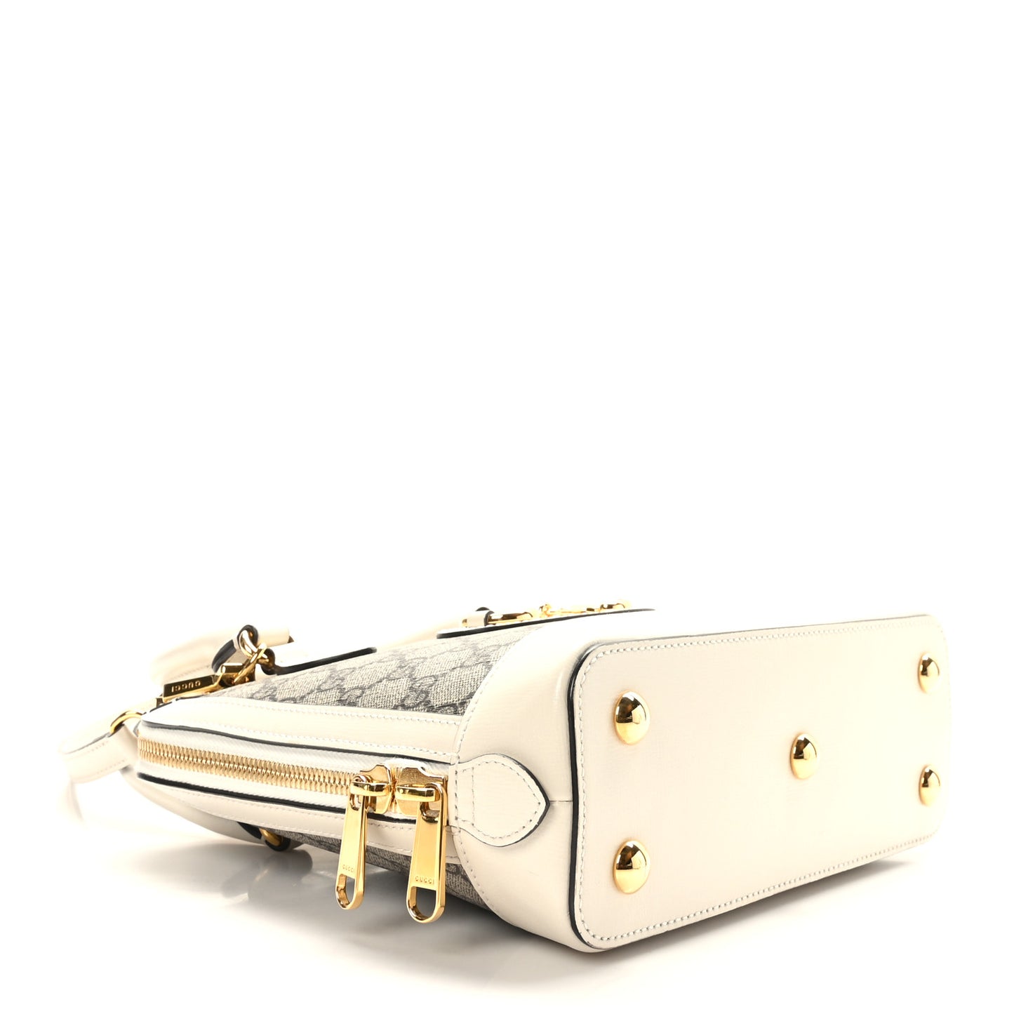 GG Supreme Monogram Azalea Calfskin Small Horsebit 1955 Top Handle Bag Beige Ebony Mystic White