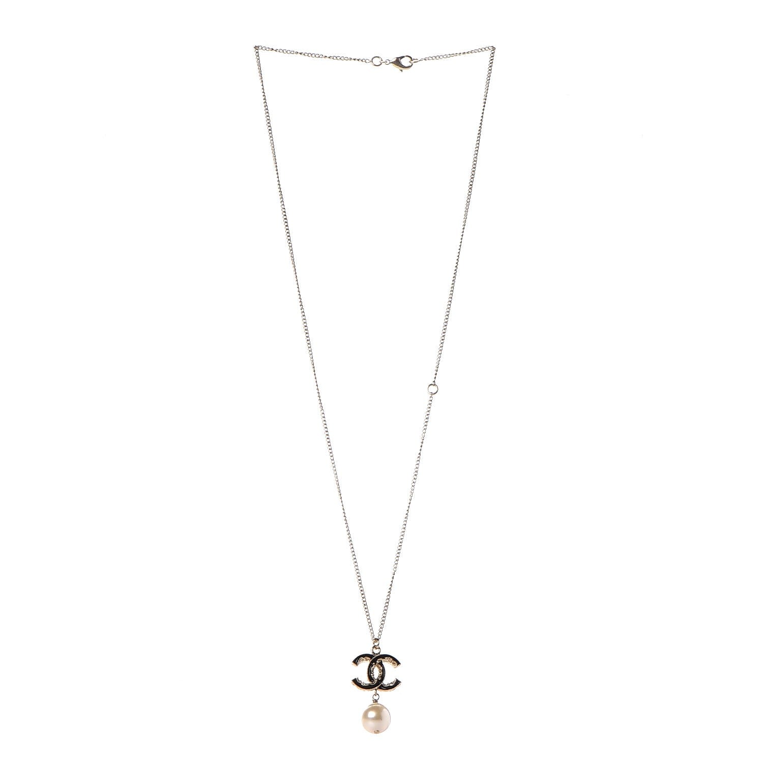 Chanel Enamel CC Baroque Pearl Drop Necklace Black Gold 4 of 6