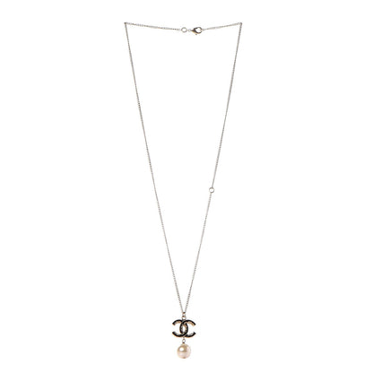 Chanel Enamel CC Baroque Pearl Drop Necklace Black Gold 4 of 6