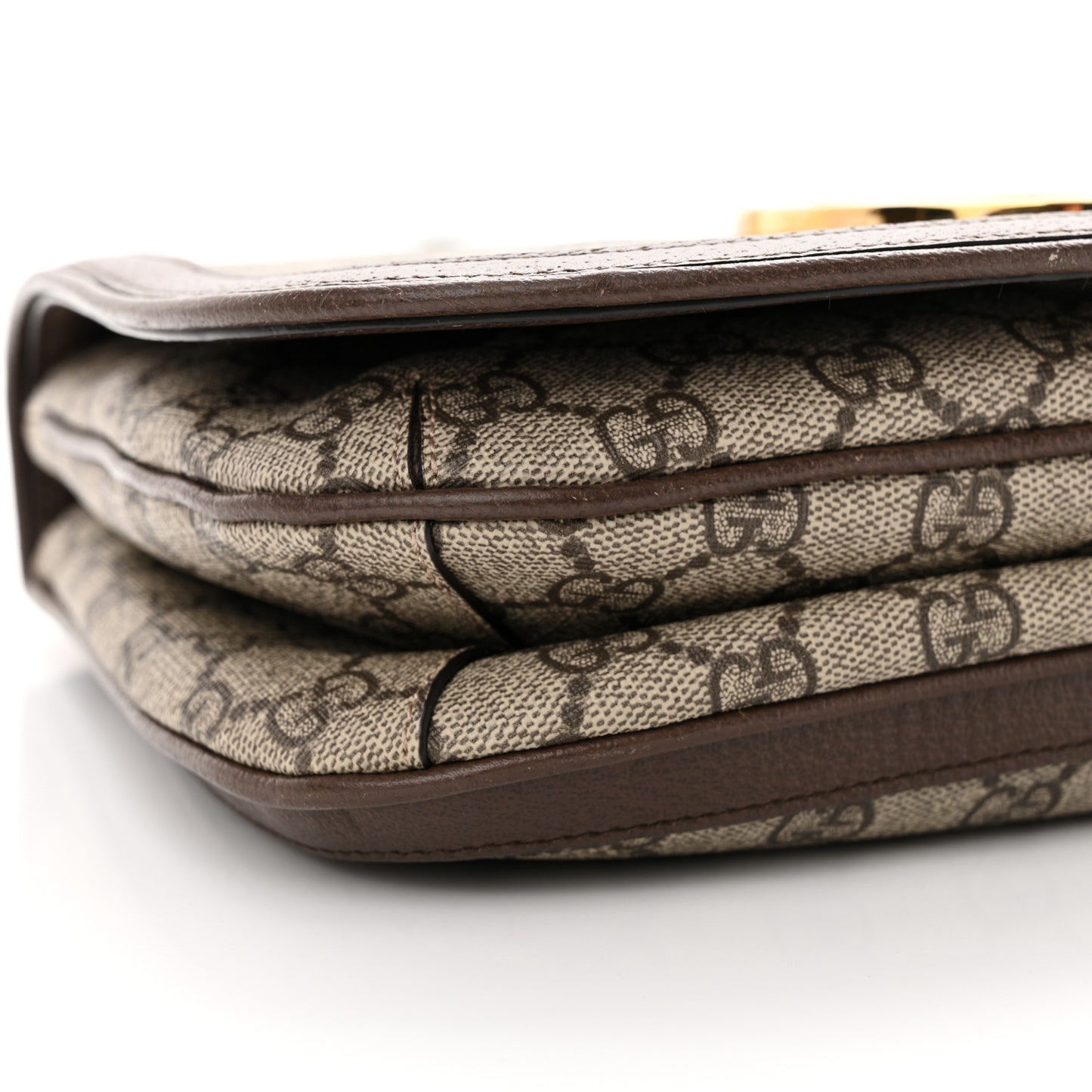 GG Supreme Monogram Textured Dollar Calfskin Web Medium Blondie Shoulder Flap Bag Beige Ebony New Acero