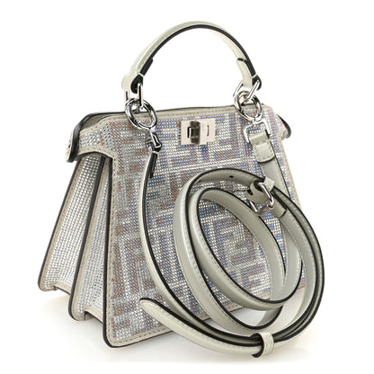 Fendi Iridescent Crystal Vitello Laminato Suede FF Petite Peekaboo I SEE U Satchel Cappuccino 3 of 12