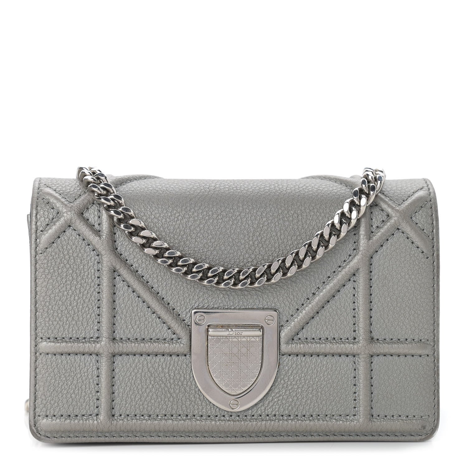 Christian Dior Metallic Grained Calfskin Baby Diorama Flap Bag Grey 1 of 10