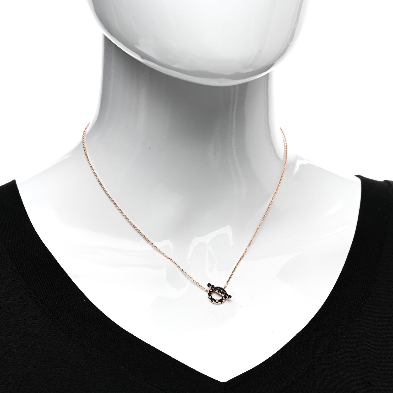 Hermes 18K Rose Gold Black Spinel Finesse Pendant Necklace 2 of 5
