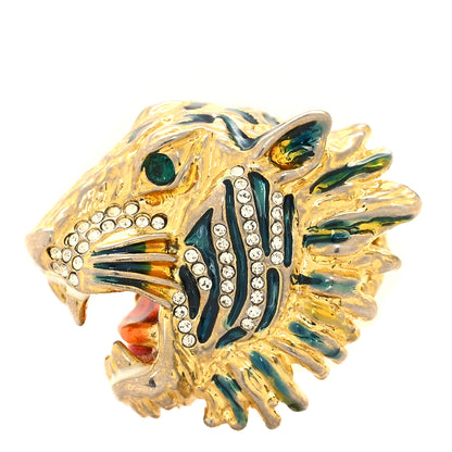 Gucci Metal Crystal Lion Head Ring XS 49 4.75 Aged Gold Multicolor 1 of 4