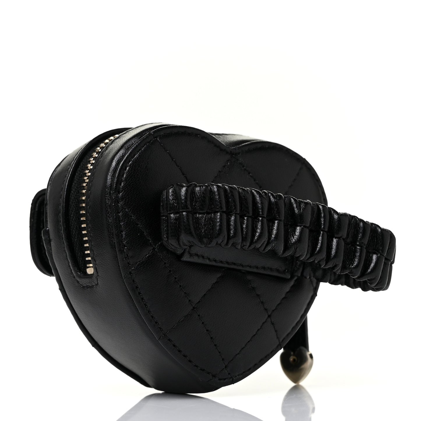 Lambskin Quilted CC In Love Heart Zipped Arm Coin Purse Black