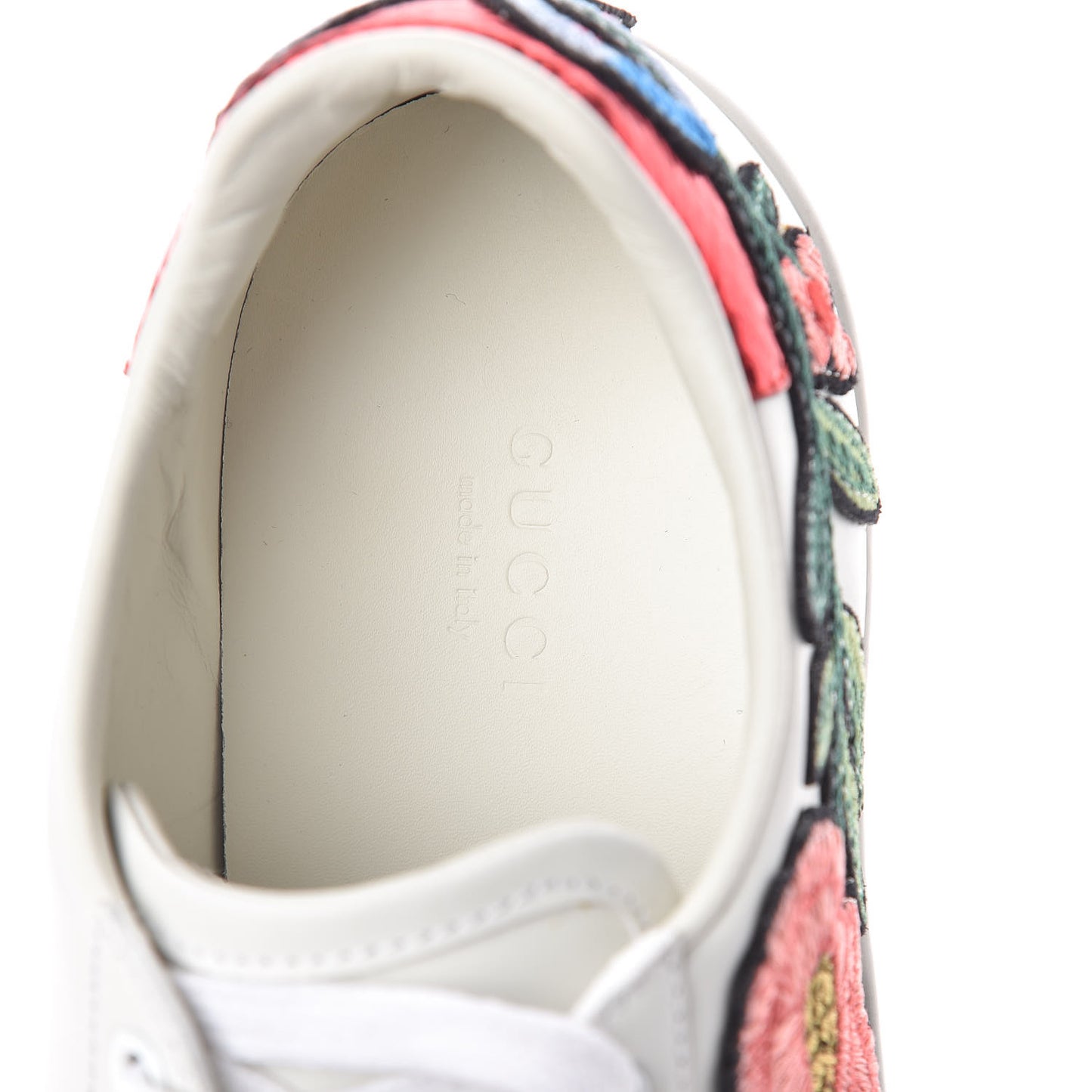 Calfskin Web Floral Embroidered Womens Ace Sneakers 38 White