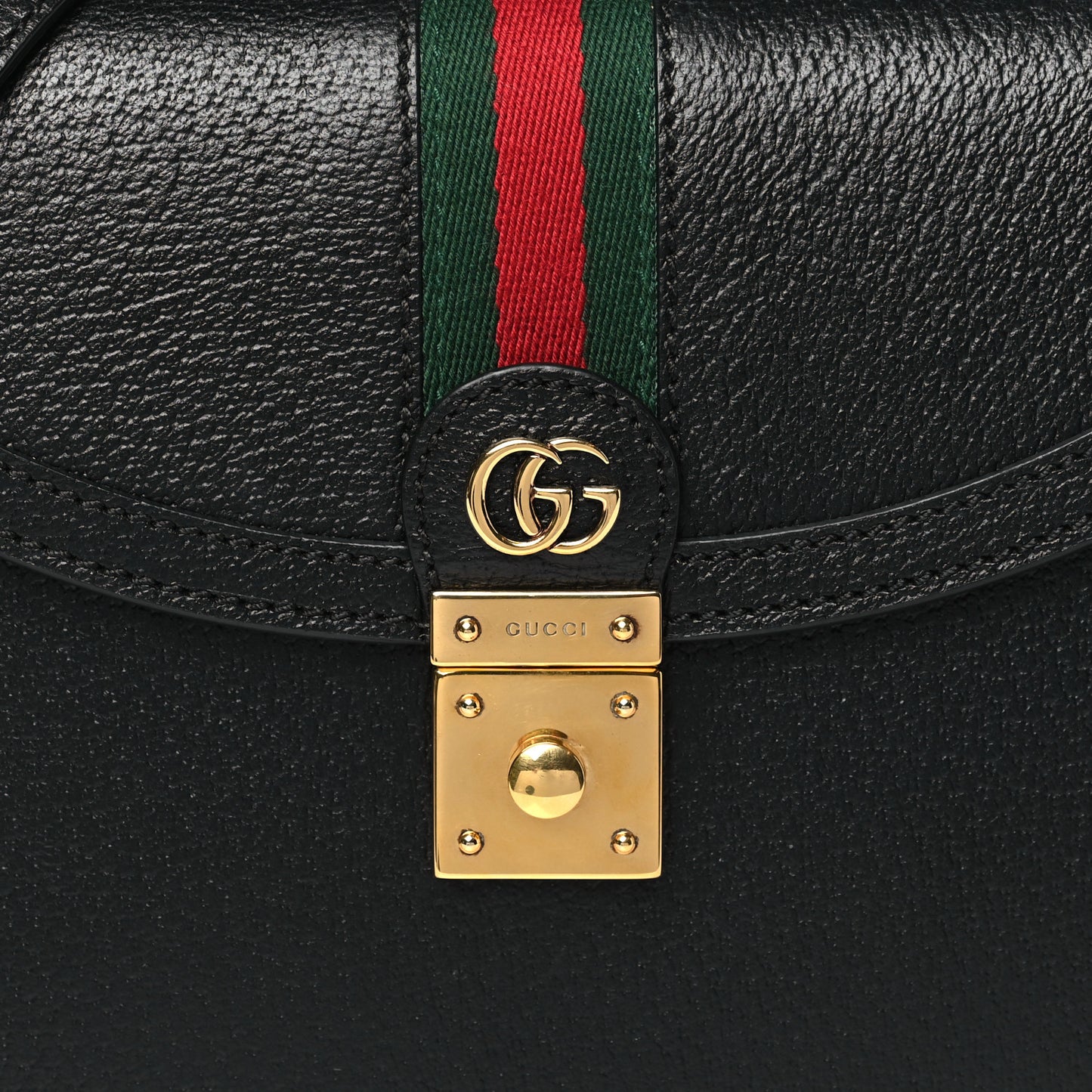 Textured Dollar Calfskin Web Small Ophidia Padlock Top Handle Bag Black