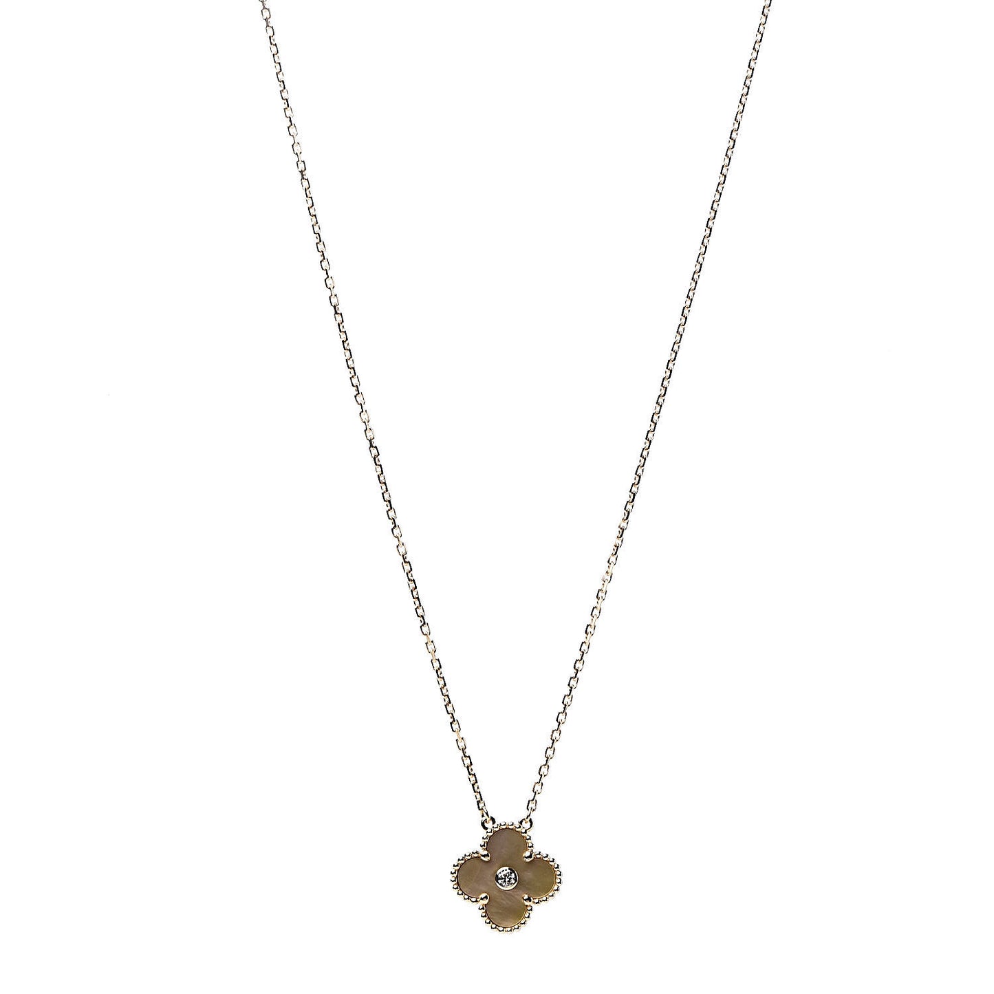 18K Yellow Gold Diamond Yellow Mother of Pearl Vintage Alhambra Pendant Necklace