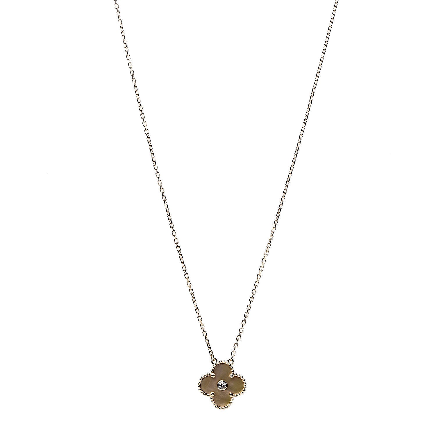 Van Cleef & Arpels 18K Yellow Gold Diamond Yellow Mother of Pearl Vintage Alhambra Pendant Necklace 1 of 8