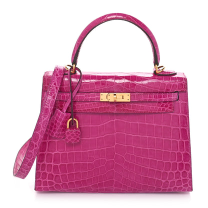 Hermes Shiny Niloticus Crocodile Kelly Sellier 25 Rose Pourpre 1 of 11