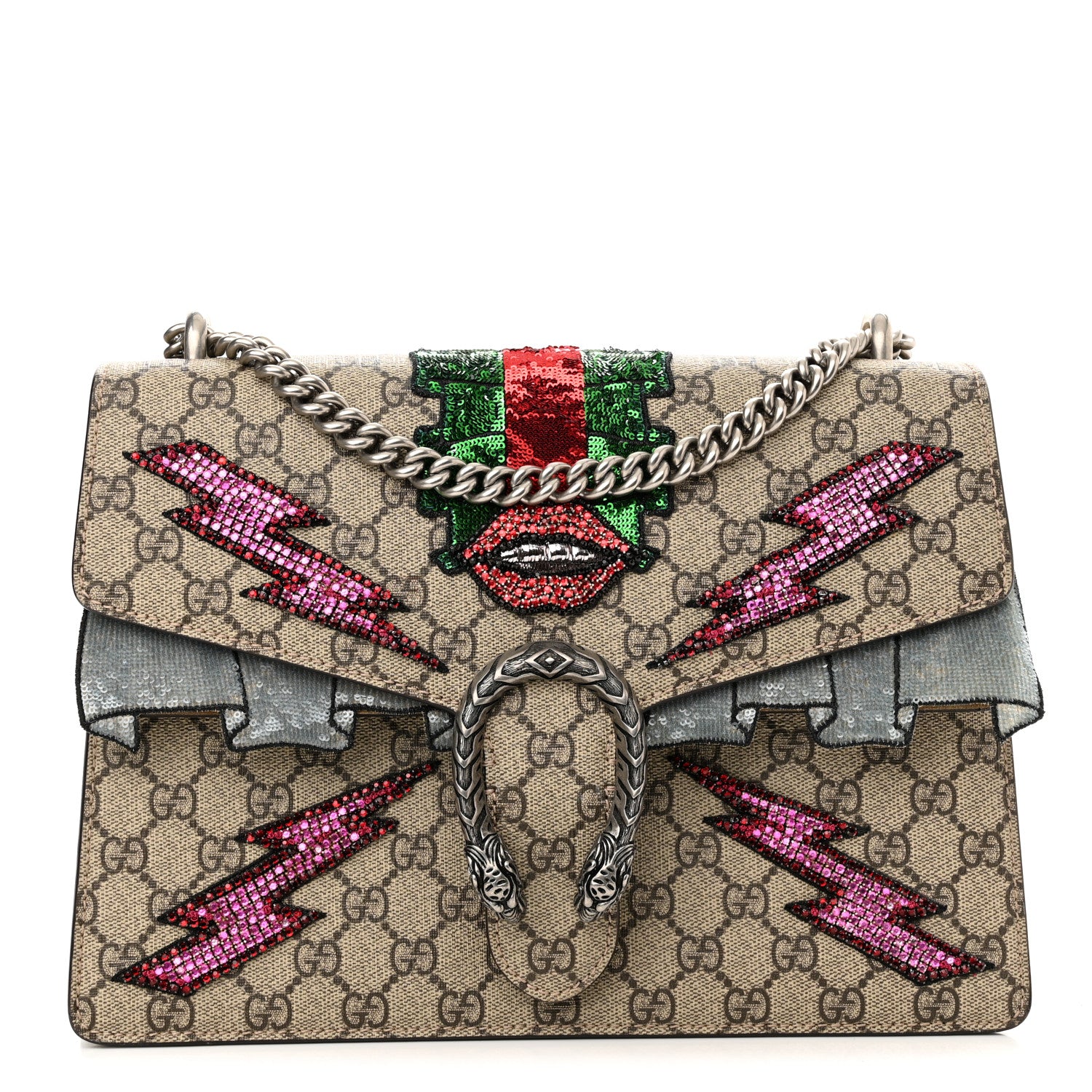 Gucci GG Supreme Monogram Lightning Embroidered Medium Dionysus Shoulder Bag Beige 1 of 11