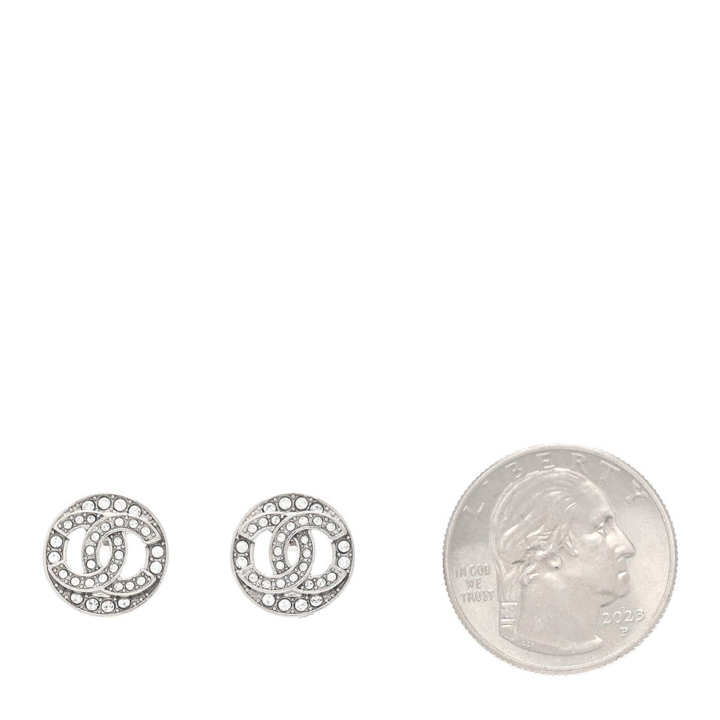 Crystal CC Round Earrings Silver