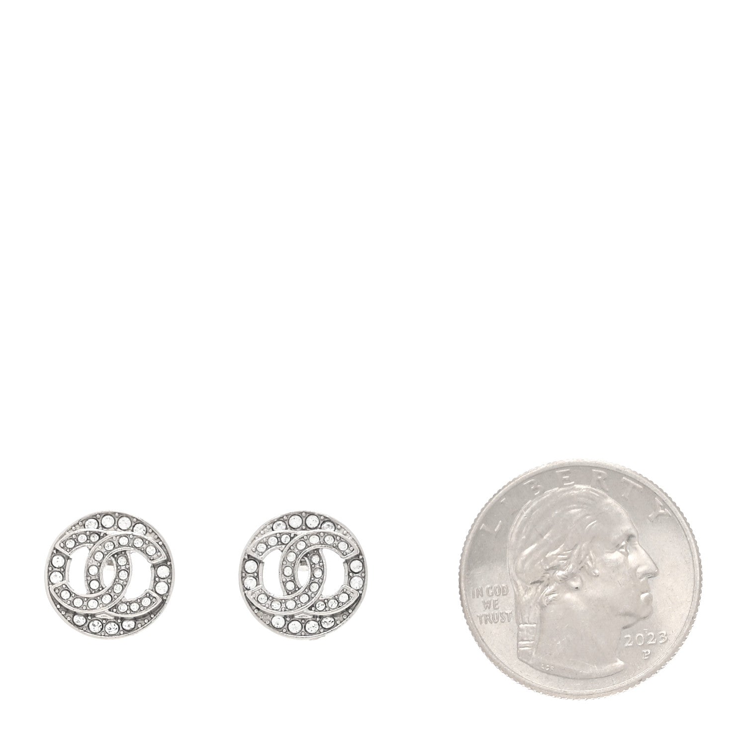 Chanel Crystal CC Round Earrings Silver 2 of 5