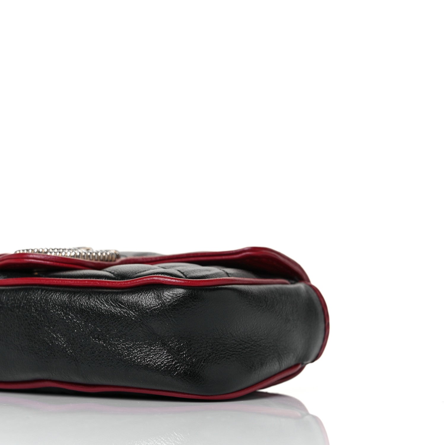 Gucci Vintage Effect Calfskin Matelasse Diagonal Super Mini Torchon GG Marmont Shoulder Bag Black Romantic Cherry 9 of 9