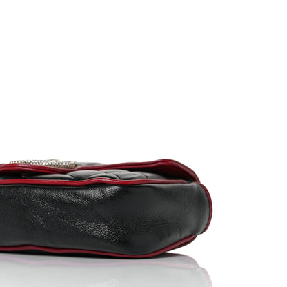 Gucci Vintage Effect Calfskin Matelasse Diagonal Super Mini Torchon GG Marmont Shoulder Bag Black Romantic Cherry 9 of 9
