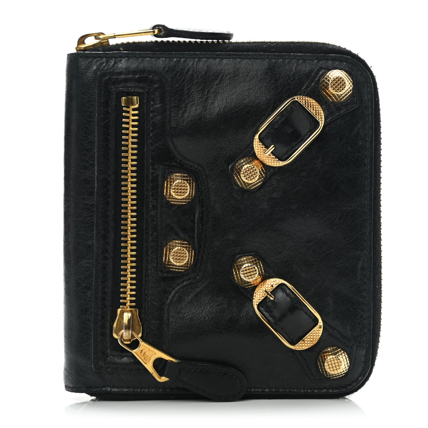 Balenciaga Agneau Giant 12 Gold Hardware Mini Zip Around Wallet Black 1 of 8