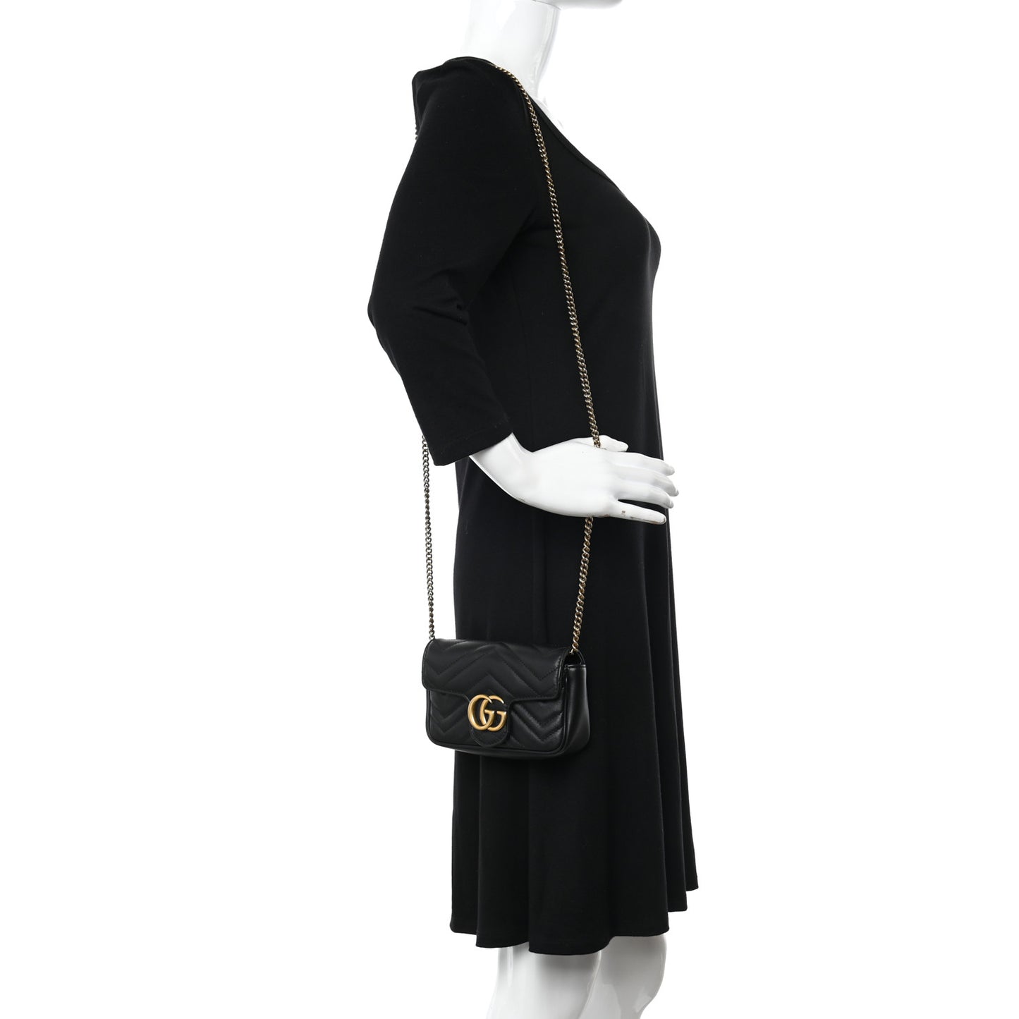 Calfskin Matelasse Super Mini GG Marmont Shoulder Bag Black