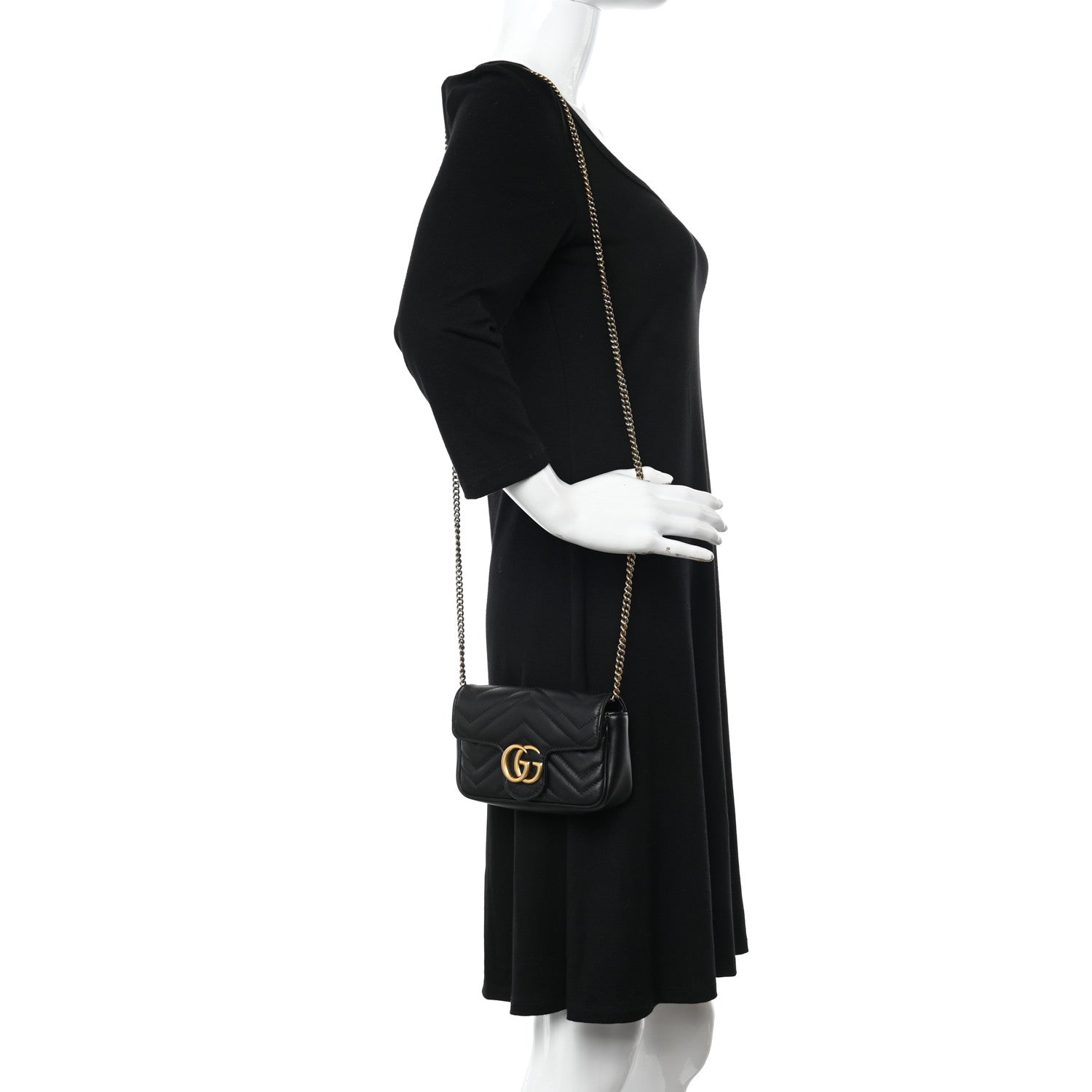 Gucci Calfskin Matelasse Super Mini GG Marmont Shoulder Bag Black 2 of 11