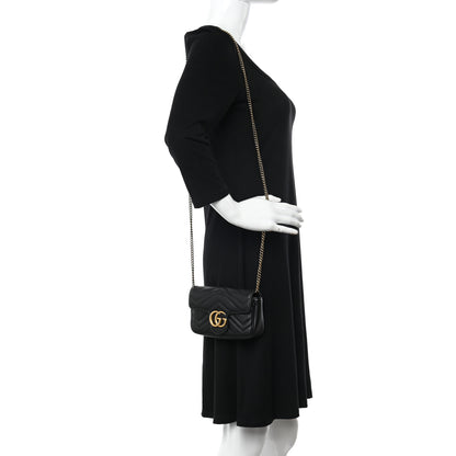 Gucci Calfskin Matelasse Super Mini GG Marmont Shoulder Bag Black 2 of 11