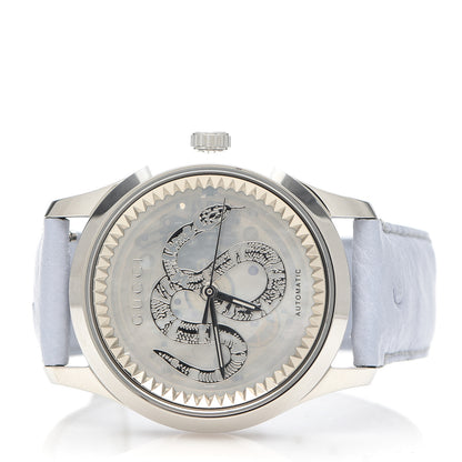 Gucci Stainless Steel Ostrich Blue Mother of Pearl 38mm G-Timeless Snake Automatic Watch 6 of 14