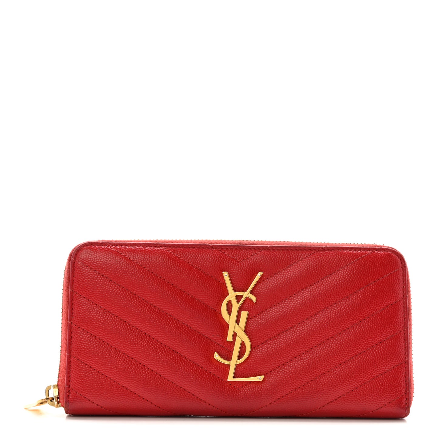 Grain De Poudre Matelasse Chevron Monogram Zip Around Wallet Red
