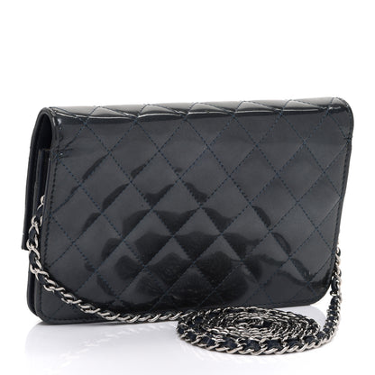 Chanel Patent Quilted Brilliant Wallet On Chain WOC Dark Blue 2 of 14