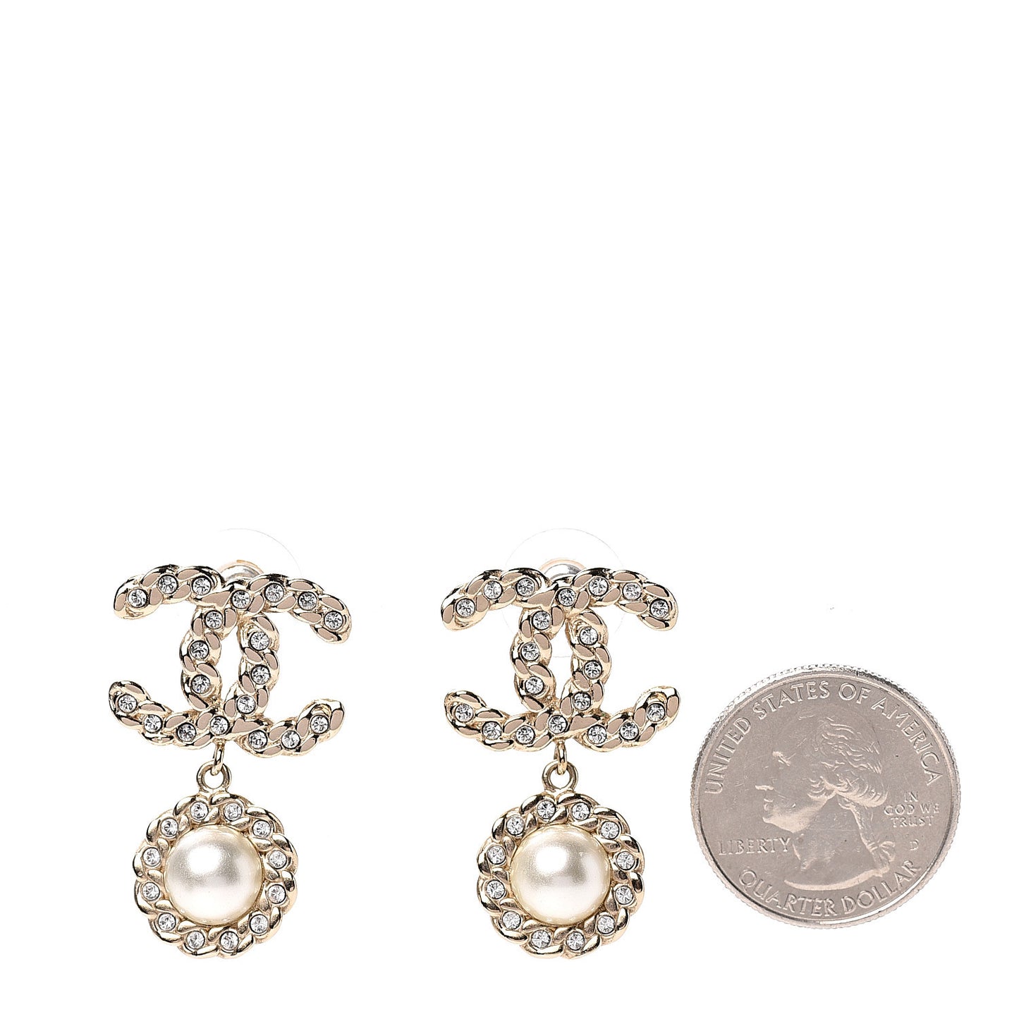 Crystal Pearl Pearls Coronation CC Drop Earrings Gold