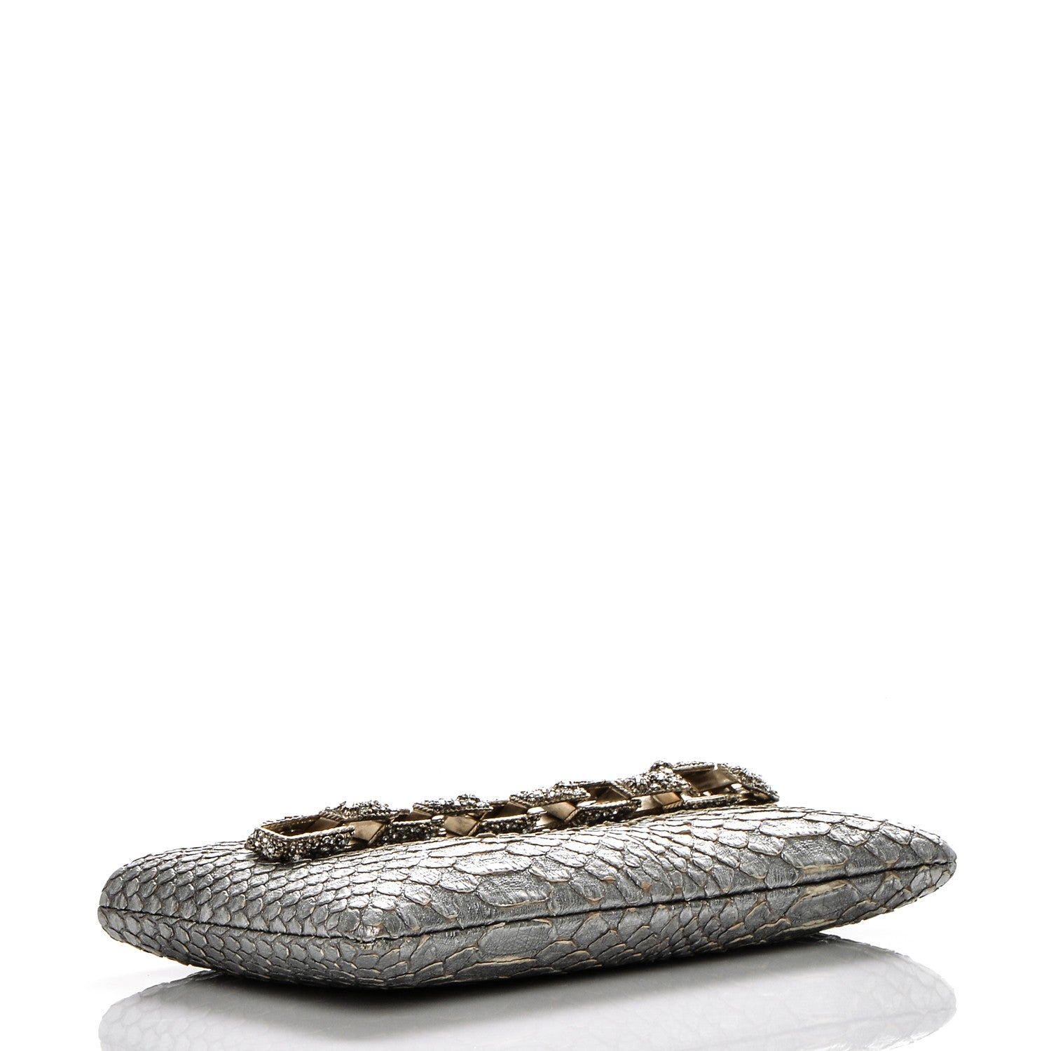Chanel Metallic Python Crystal Paris Bombay Clutch Silver 4 of 7