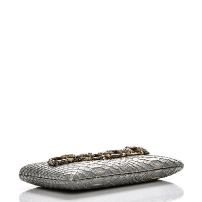 Chanel Metallic Python Crystal Paris Bombay Clutch Silver 4 of 7