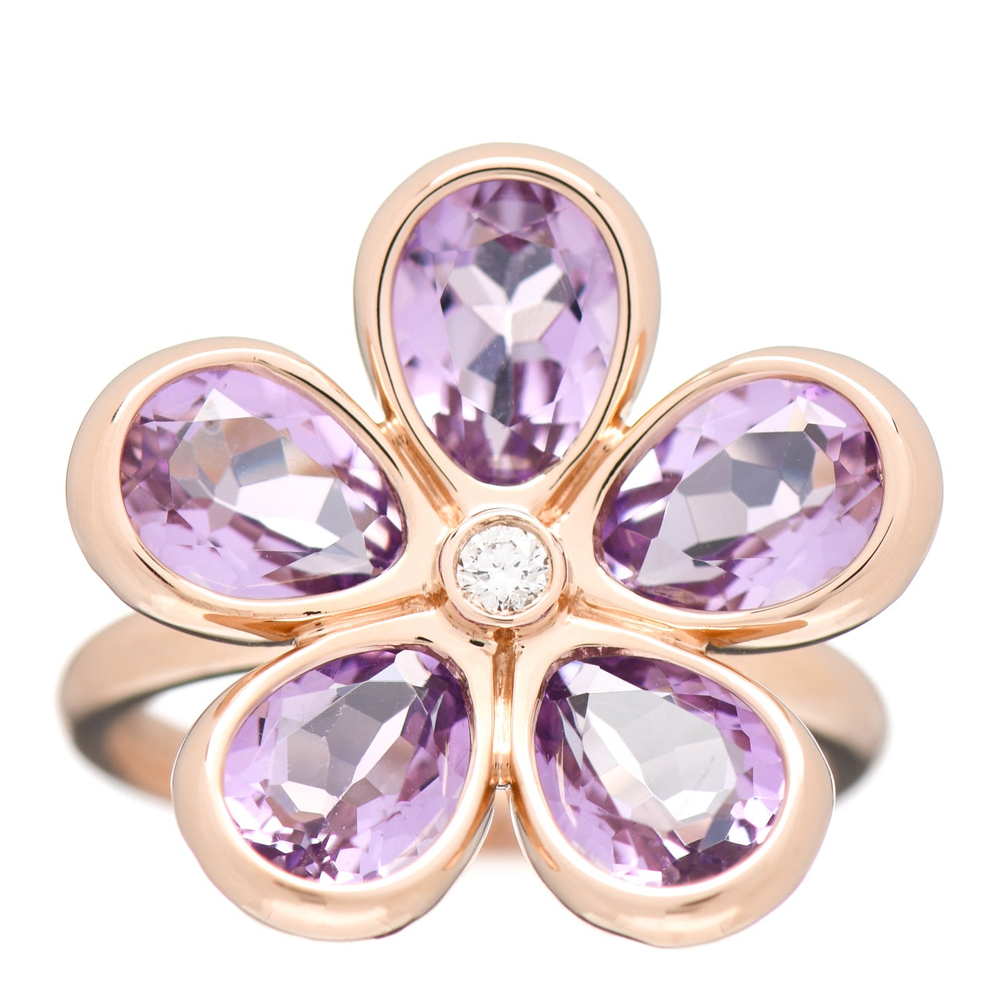 18K Rose Gold Diamond Amethyst Sparklers Flower Ring 49 5