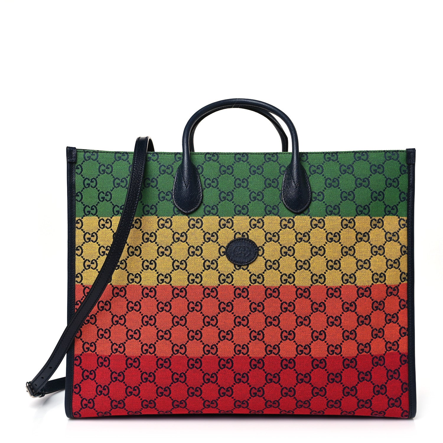 Gucci Monogram Multicolor Textured Dollar Calfskin Medium Retro Interlocking G Tote Bag Blue Rainbow Light Blue 1 of 10