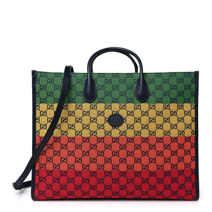 Gucci Monogram Multicolor Textured Dollar Calfskin Medium Retro Interlocking G Tote Bag Blue Rainbow Light Blue 1 of 10