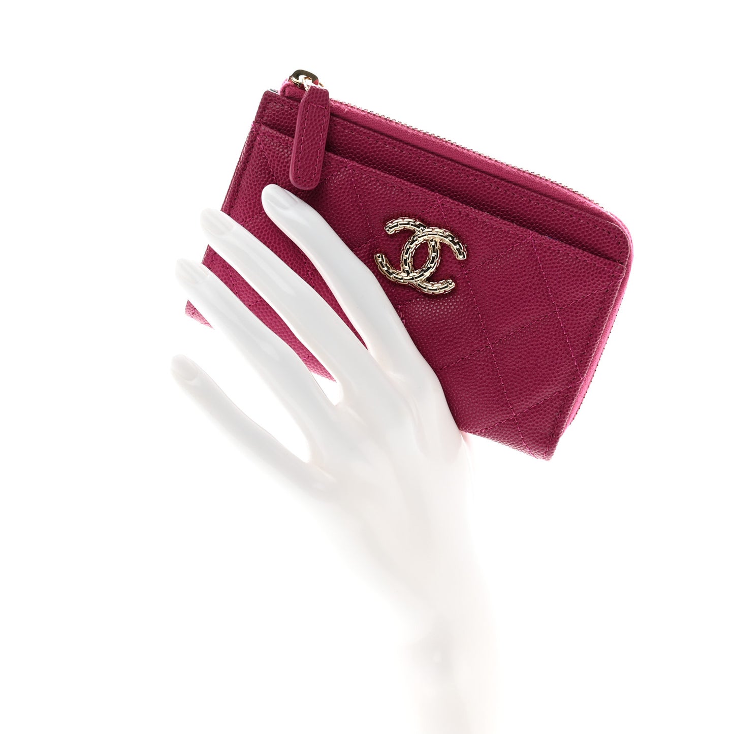 Caviar Quilted CC Zip Around Card Holder Dark Pink