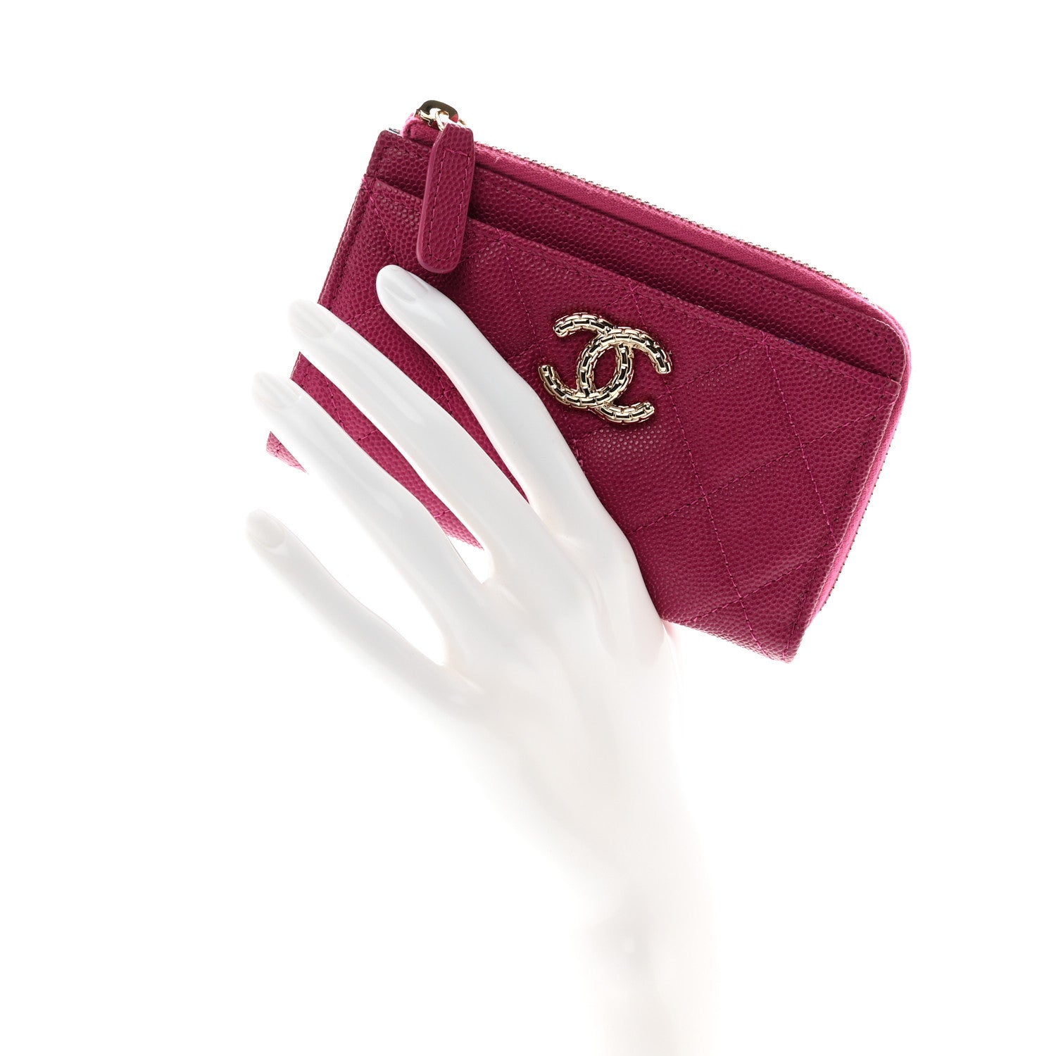 Chanel Caviar Quilted CC Zip Around Card Holder Dark Pink 2 of 8