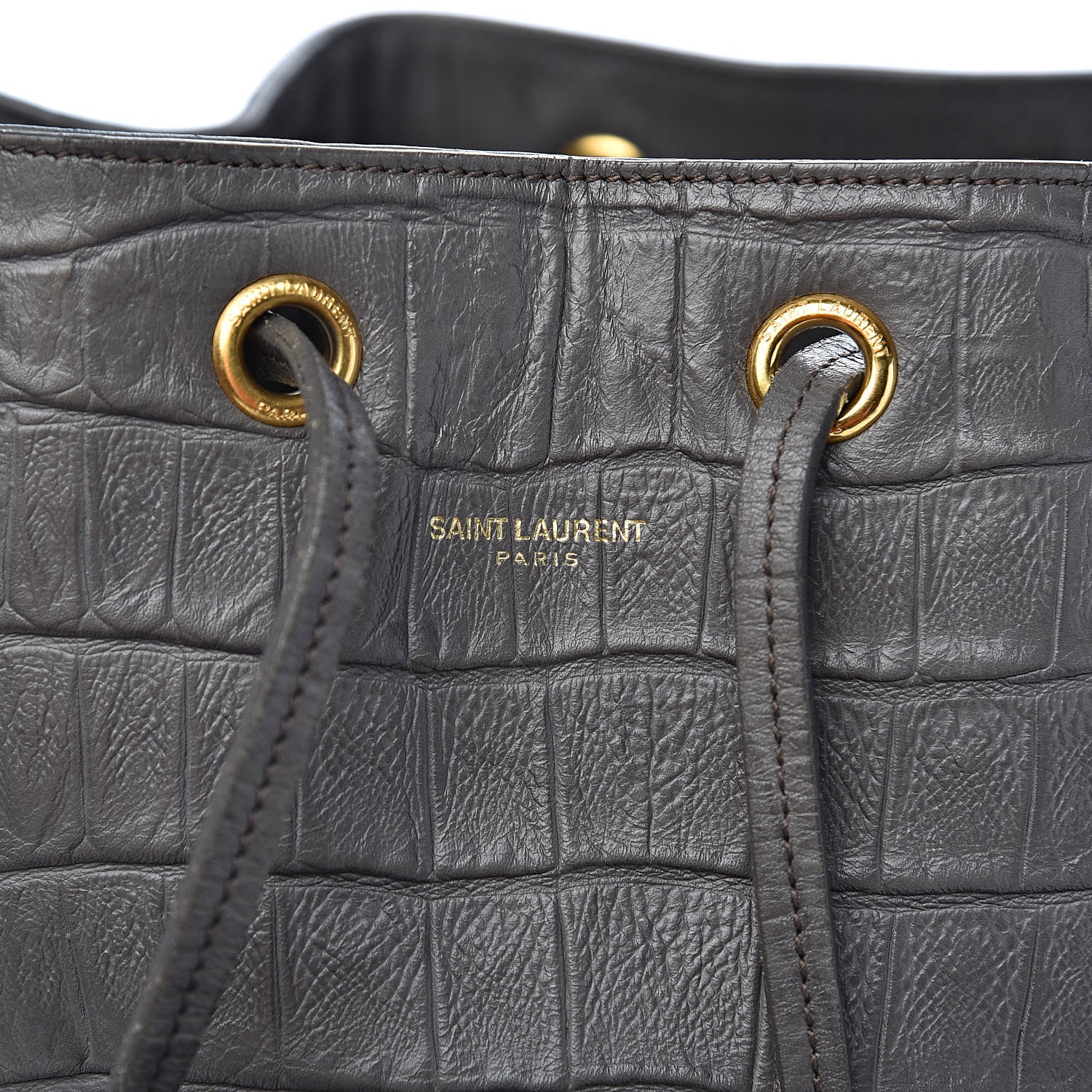 Saint Laurent Calfskin Crocodile Embossed Large Emmanuelle Bucket Bag Fog 7 of 17