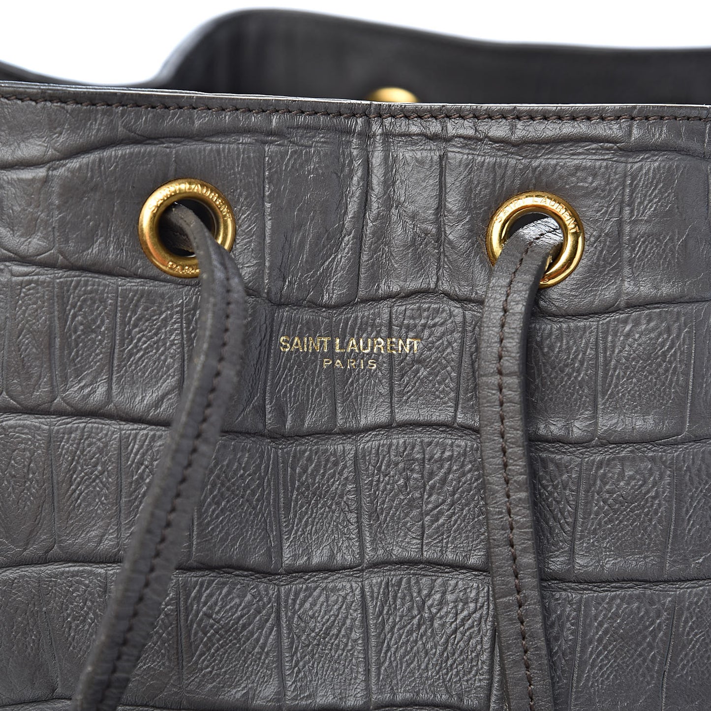 Calfskin Crocodile Embossed Large Emmanuelle Bucket Bag Fog