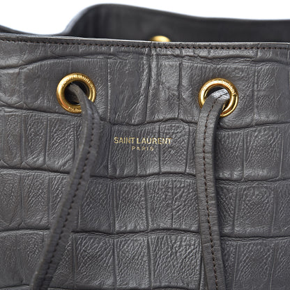 Saint Laurent Calfskin Crocodile Embossed Large Emmanuelle Bucket Bag Fog 7 of 17