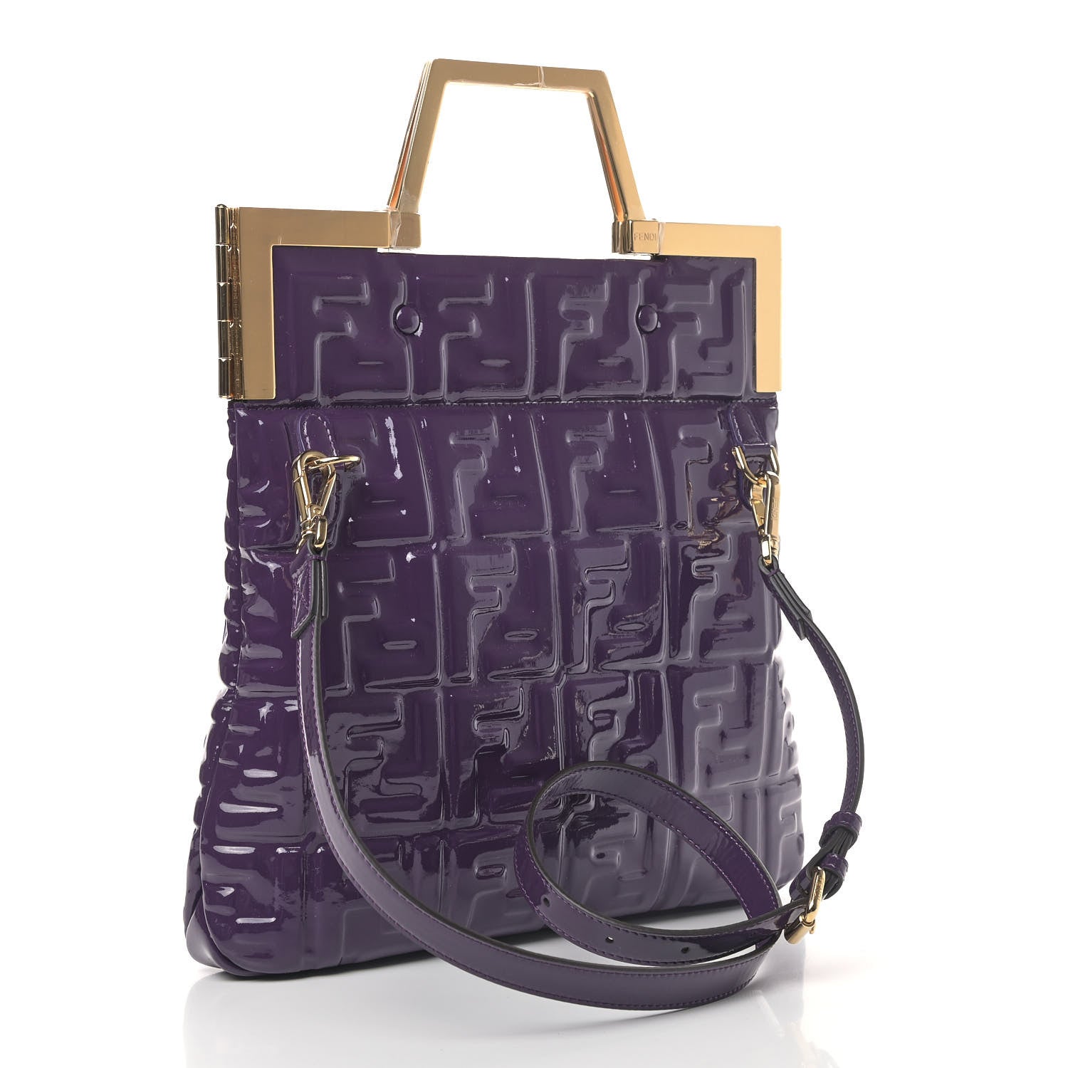 Fendi Patent FF 1974 Embossed Small Shopping Flap Bag Viola 2 of 4