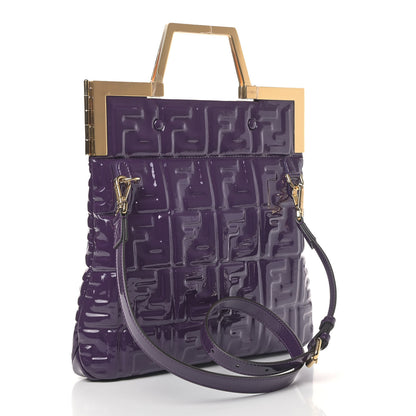 Fendi Patent FF 1974 Embossed Small Shopping Flap Bag Viola 2 of 4